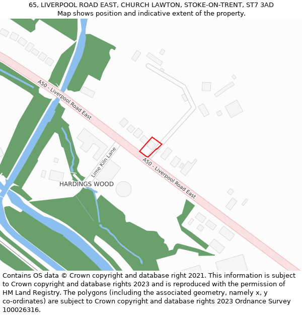 65, LIVERPOOL ROAD EAST, CHURCH LAWTON, STOKE-ON-TRENT, ST7 3AD: Location map and indicative extent of plot