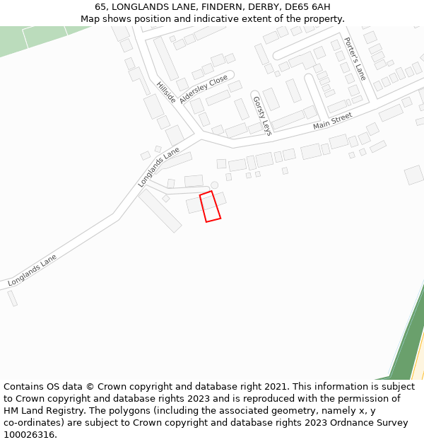 65, LONGLANDS LANE, FINDERN, DERBY, DE65 6AH: Location map and indicative extent of plot