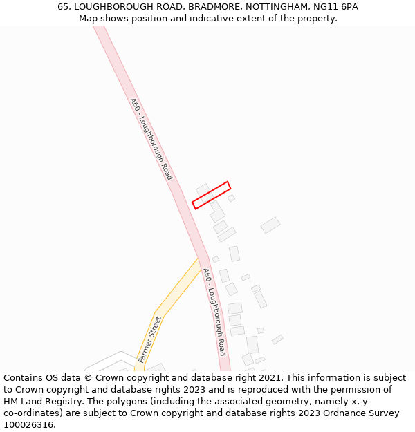 65, LOUGHBOROUGH ROAD, BRADMORE, NOTTINGHAM, NG11 6PA: Location map and indicative extent of plot