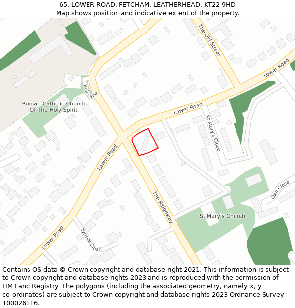 65, LOWER ROAD, FETCHAM, LEATHERHEAD, KT22 9HD: Location map and indicative extent of plot