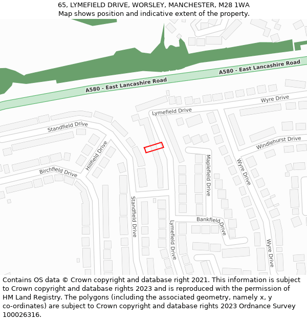 65, LYMEFIELD DRIVE, WORSLEY, MANCHESTER, M28 1WA: Location map and indicative extent of plot