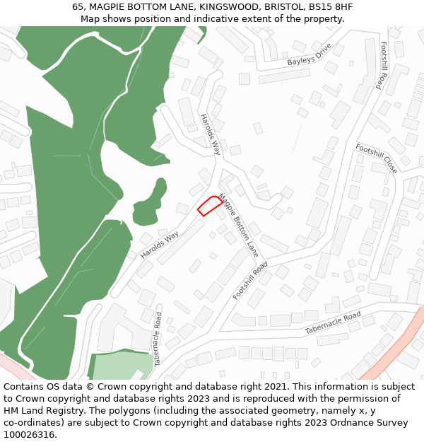 65, MAGPIE BOTTOM LANE, KINGSWOOD, BRISTOL, BS15 8HF: Location map and indicative extent of plot