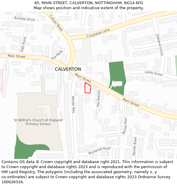 65, MAIN STREET, CALVERTON, NOTTINGHAM, NG14 6FG: Location map and indicative extent of plot
