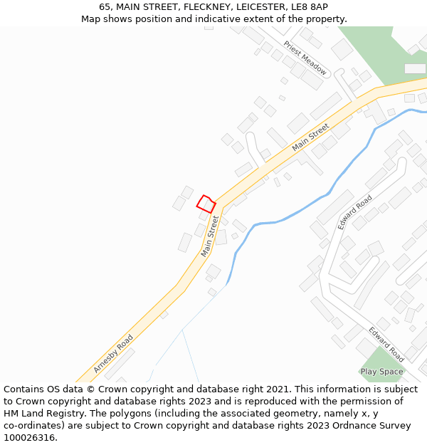 65, MAIN STREET, FLECKNEY, LEICESTER, LE8 8AP: Location map and indicative extent of plot