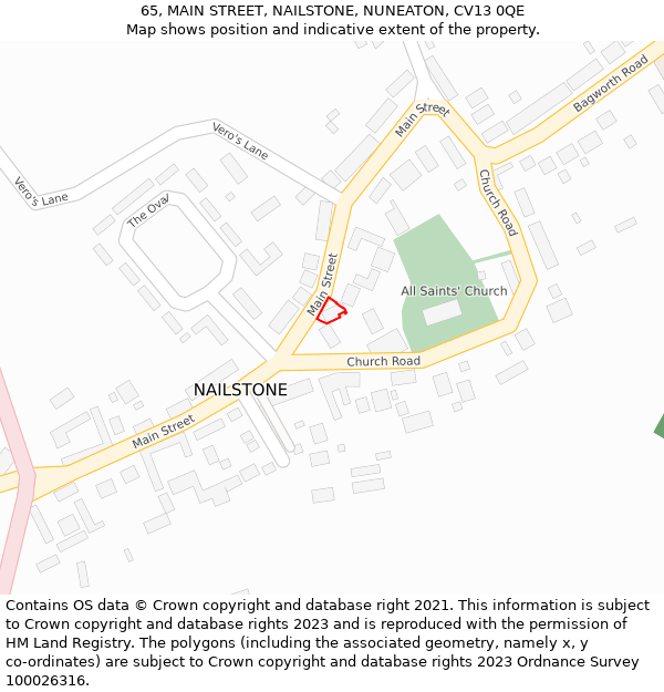 65, MAIN STREET, NAILSTONE, NUNEATON, CV13 0QE: Location map and indicative extent of plot