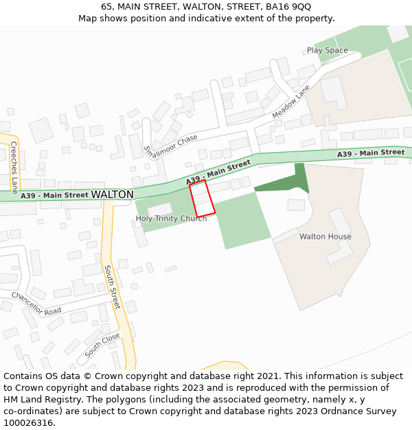 65, MAIN STREET, WALTON, STREET, BA16 9QQ: Location map and indicative extent of plot