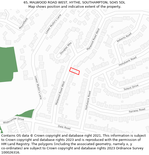 65, MALWOOD ROAD WEST, HYTHE, SOUTHAMPTON, SO45 5DL: Location map and indicative extent of plot