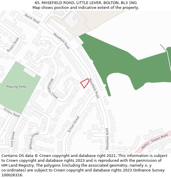 65, MASEFIELD ROAD, LITTLE LEVER, BOLTON, BL3 1NG: Location map and indicative extent of plot