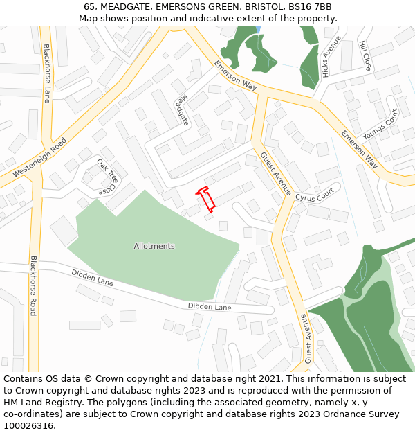 65, MEADGATE, EMERSONS GREEN, BRISTOL, BS16 7BB: Location map and indicative extent of plot