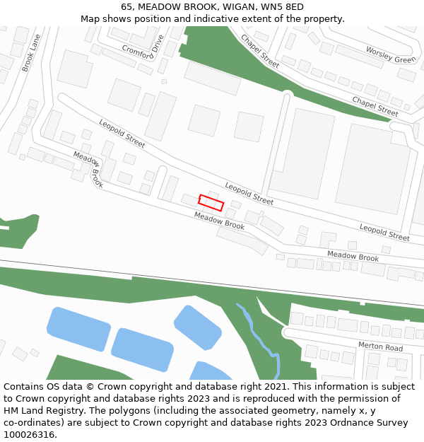 65, MEADOW BROOK, WIGAN, WN5 8ED: Location map and indicative extent of plot