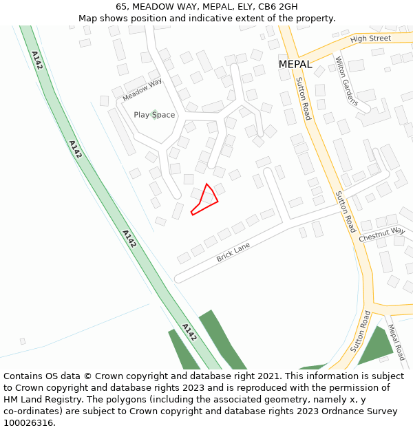 65, MEADOW WAY, MEPAL, ELY, CB6 2GH: Location map and indicative extent of plot