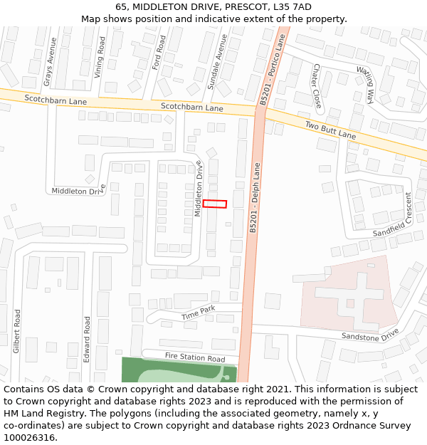 65, MIDDLETON DRIVE, PRESCOT, L35 7AD: Location map and indicative extent of plot