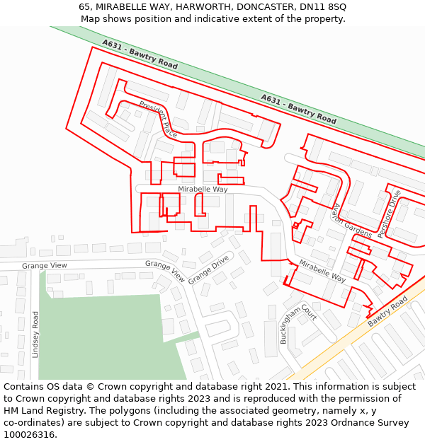 65, MIRABELLE WAY, HARWORTH, DONCASTER, DN11 8SQ: Location map and indicative extent of plot