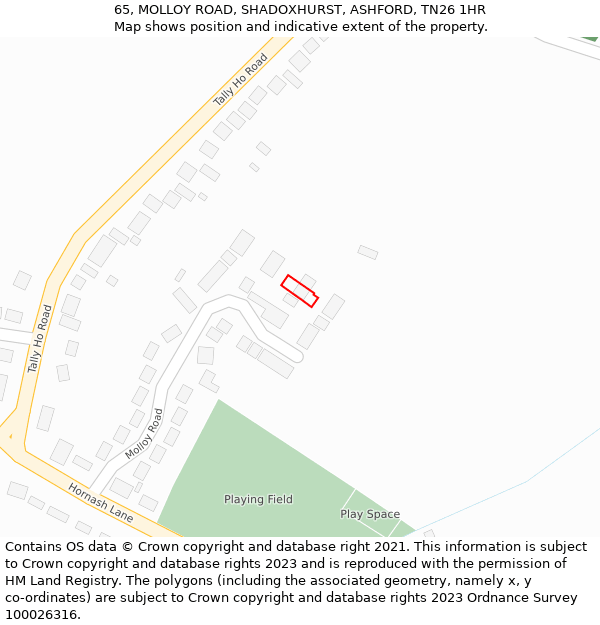 65, MOLLOY ROAD, SHADOXHURST, ASHFORD, TN26 1HR: Location map and indicative extent of plot