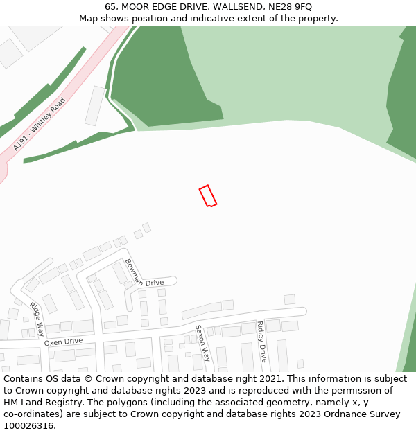 65, MOOR EDGE DRIVE, WALLSEND, NE28 9FQ: Location map and indicative extent of plot
