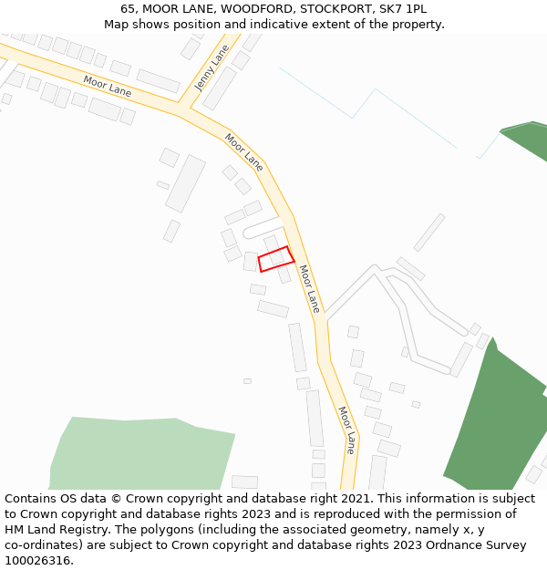 65, MOOR LANE, WOODFORD, STOCKPORT, SK7 1PL: Location map and indicative extent of plot