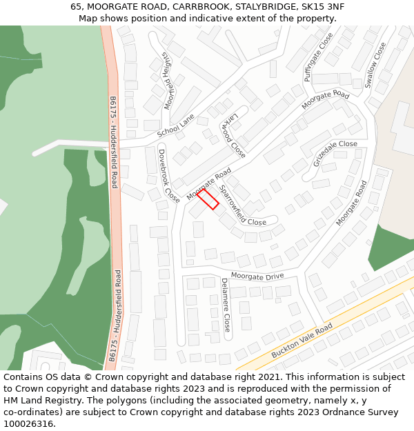 65, MOORGATE ROAD, CARRBROOK, STALYBRIDGE, SK15 3NF: Location map and indicative extent of plot