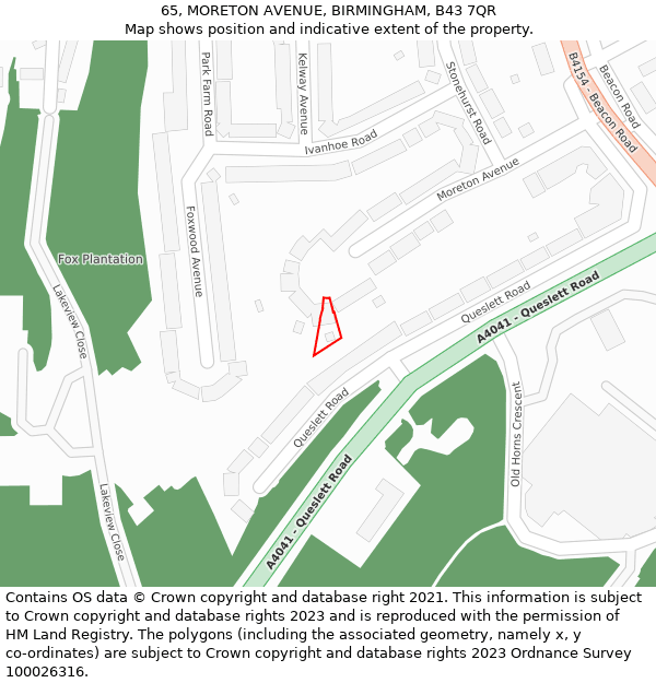 65, MORETON AVENUE, BIRMINGHAM, B43 7QR: Location map and indicative extent of plot
