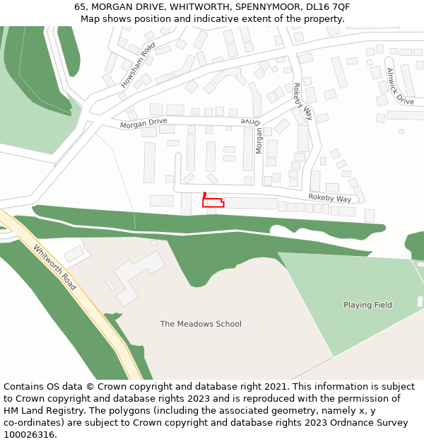 65, MORGAN DRIVE, WHITWORTH, SPENNYMOOR, DL16 7QF: Location map and indicative extent of plot