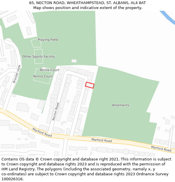 65, NECTON ROAD, WHEATHAMPSTEAD, ST. ALBANS, AL4 8AT: Location map and indicative extent of plot