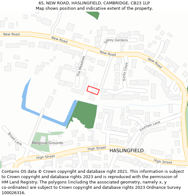 65, NEW ROAD, HASLINGFIELD, CAMBRIDGE, CB23 1LP: Location map and indicative extent of plot