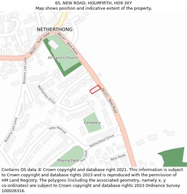 65, NEW ROAD, HOLMFIRTH, HD9 3XY: Location map and indicative extent of plot
