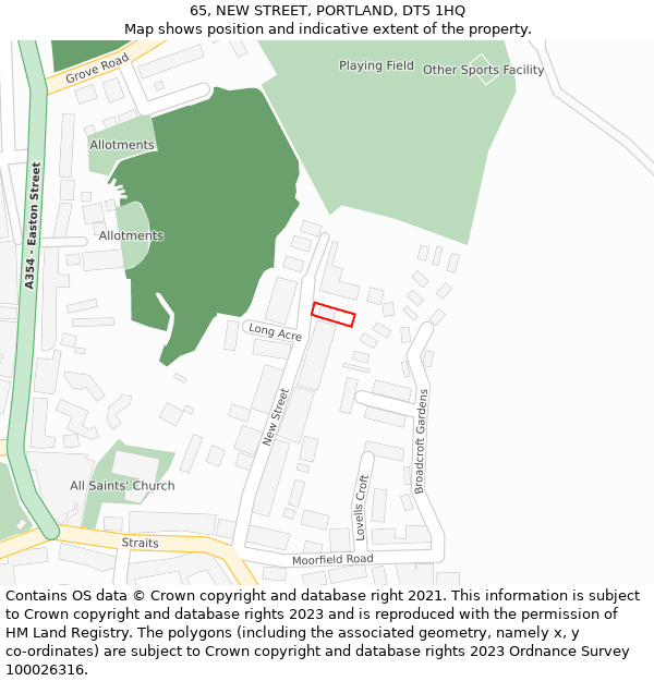 65, NEW STREET, PORTLAND, DT5 1HQ: Location map and indicative extent of plot