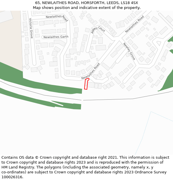 65, NEWLAITHES ROAD, HORSFORTH, LEEDS, LS18 4SX: Location map and indicative extent of plot