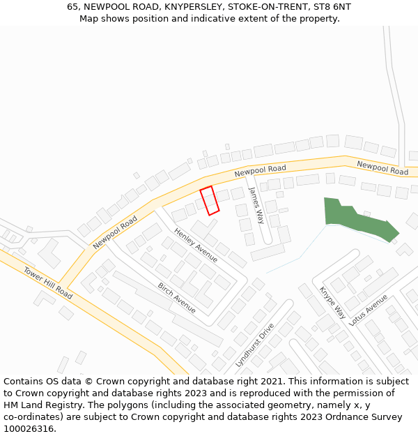 65, NEWPOOL ROAD, KNYPERSLEY, STOKE-ON-TRENT, ST8 6NT: Location map and indicative extent of plot