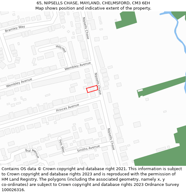 65, NIPSELLS CHASE, MAYLAND, CHELMSFORD, CM3 6EH: Location map and indicative extent of plot