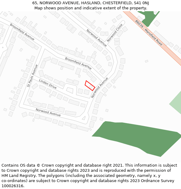 65, NORWOOD AVENUE, HASLAND, CHESTERFIELD, S41 0NJ: Location map and indicative extent of plot