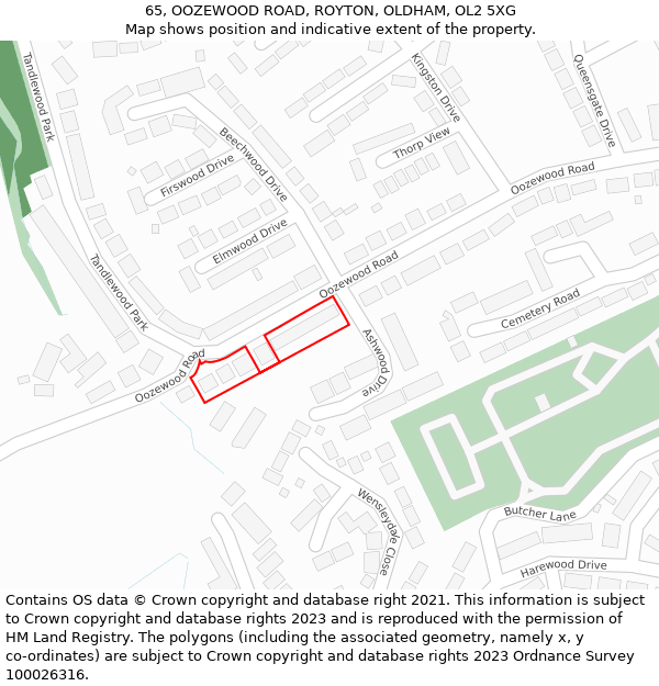 65, OOZEWOOD ROAD, ROYTON, OLDHAM, OL2 5XG: Location map and indicative extent of plot