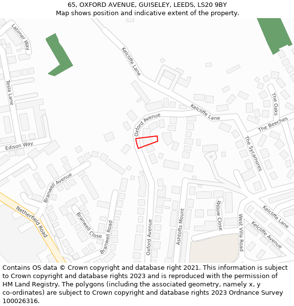 65, OXFORD AVENUE, GUISELEY, LEEDS, LS20 9BY: Location map and indicative extent of plot