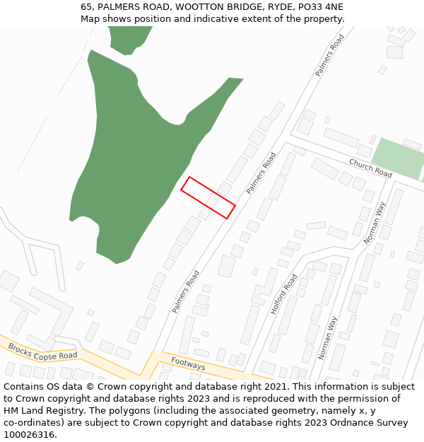 65, PALMERS ROAD, WOOTTON BRIDGE, RYDE, PO33 4NE: Location map and indicative extent of plot