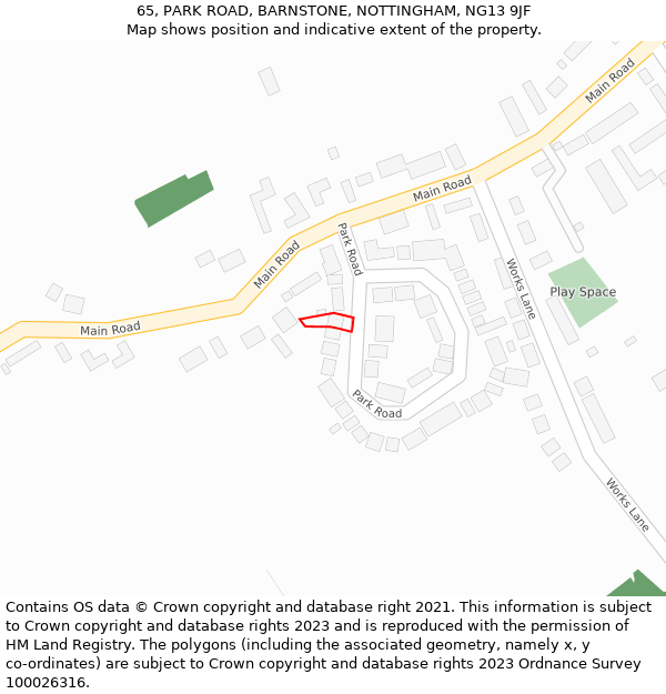 65, PARK ROAD, BARNSTONE, NOTTINGHAM, NG13 9JF: Location map and indicative extent of plot