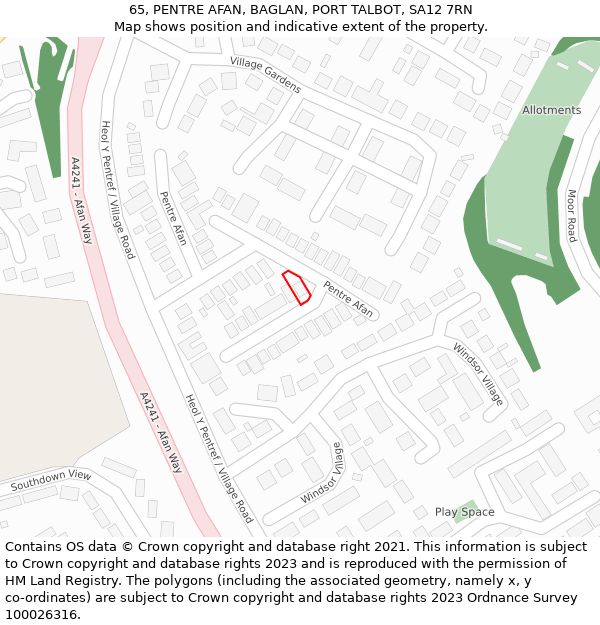 65, PENTRE AFAN, BAGLAN, PORT TALBOT, SA12 7RN: Location map and indicative extent of plot