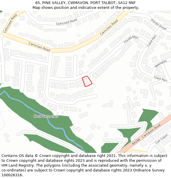 65, PINE VALLEY, CWMAVON, PORT TALBOT, SA12 9NF: Location map and indicative extent of plot