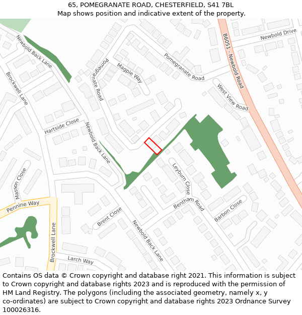 65, POMEGRANATE ROAD, CHESTERFIELD, S41 7BL: Location map and indicative extent of plot