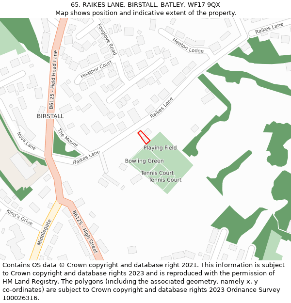 65, RAIKES LANE, BIRSTALL, BATLEY, WF17 9QX: Location map and indicative extent of plot
