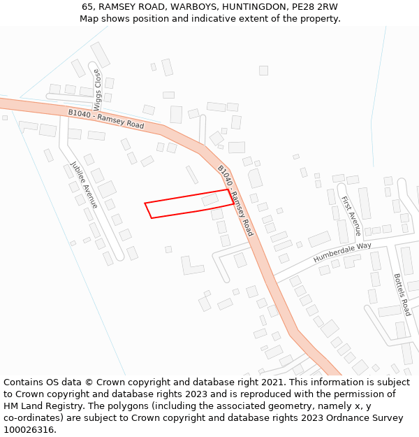 65, RAMSEY ROAD, WARBOYS, HUNTINGDON, PE28 2RW: Location map and indicative extent of plot