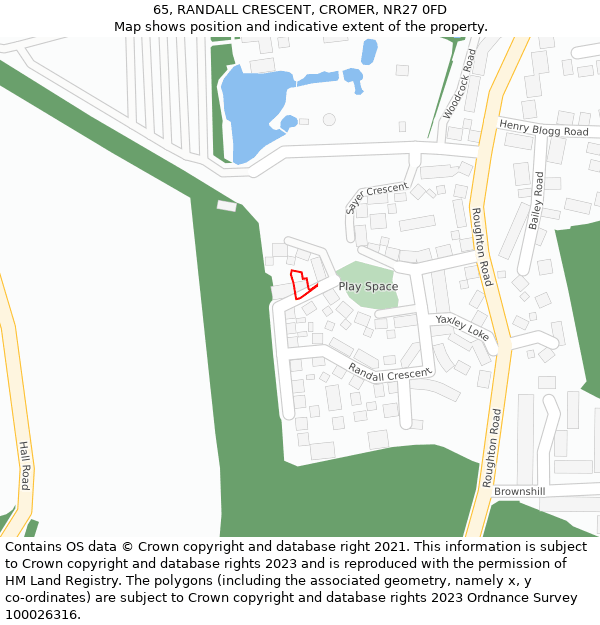 65, RANDALL CRESCENT, CROMER, NR27 0FD: Location map and indicative extent of plot