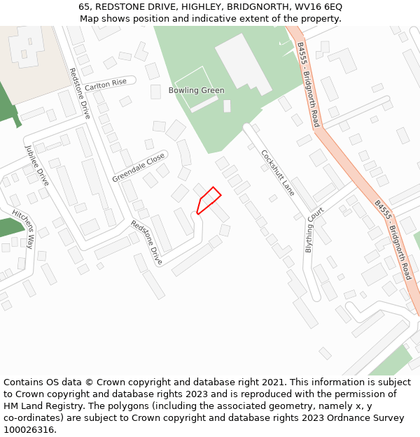 65, REDSTONE DRIVE, HIGHLEY, BRIDGNORTH, WV16 6EQ: Location map and indicative extent of plot