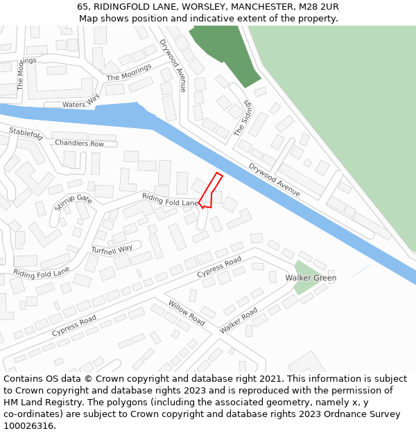 65, RIDINGFOLD LANE, WORSLEY, MANCHESTER, M28 2UR: Location map and indicative extent of plot