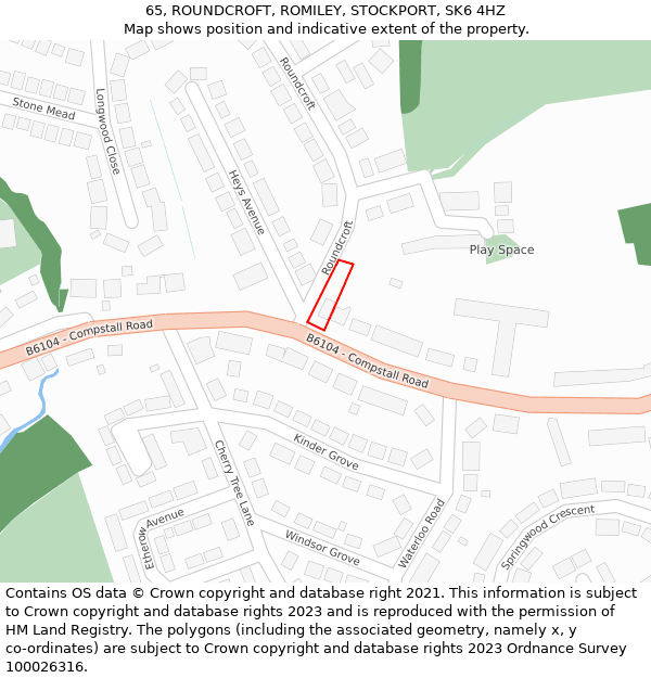 65, ROUNDCROFT, ROMILEY, STOCKPORT, SK6 4HZ: Location map and indicative extent of plot