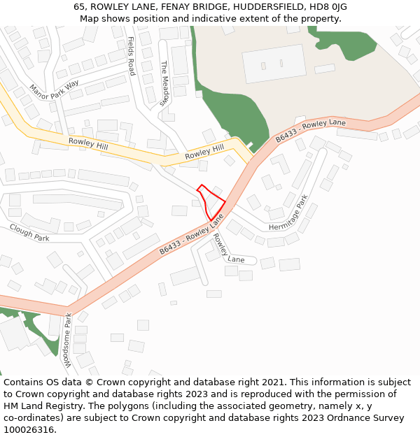65, ROWLEY LANE, FENAY BRIDGE, HUDDERSFIELD, HD8 0JG: Location map and indicative extent of plot