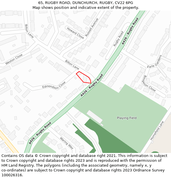 65, RUGBY ROAD, DUNCHURCH, RUGBY, CV22 6PG: Location map and indicative extent of plot