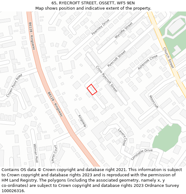 65, RYECROFT STREET, OSSETT, WF5 9EN: Location map and indicative extent of plot