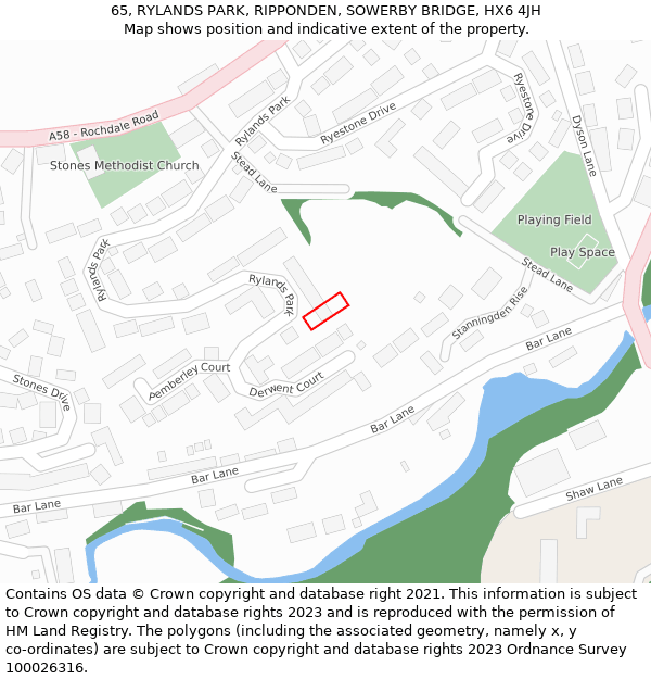 65, RYLANDS PARK, RIPPONDEN, SOWERBY BRIDGE, HX6 4JH: Location map and indicative extent of plot