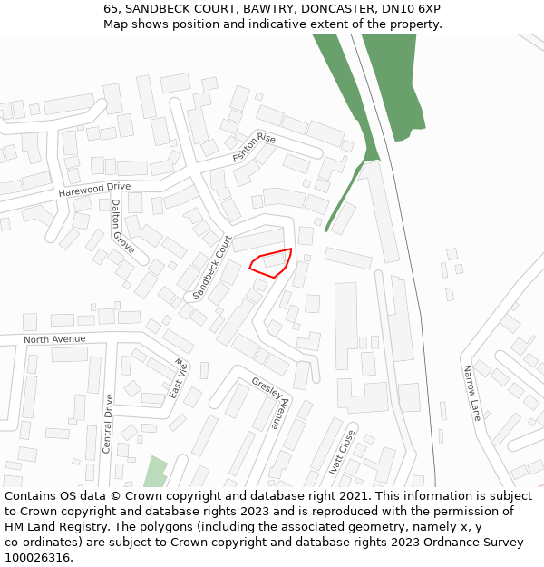 65, SANDBECK COURT, BAWTRY, DONCASTER, DN10 6XP: Location map and indicative extent of plot