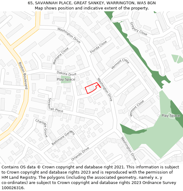 65, SAVANNAH PLACE, GREAT SANKEY, WARRINGTON, WA5 8GN: Location map and indicative extent of plot